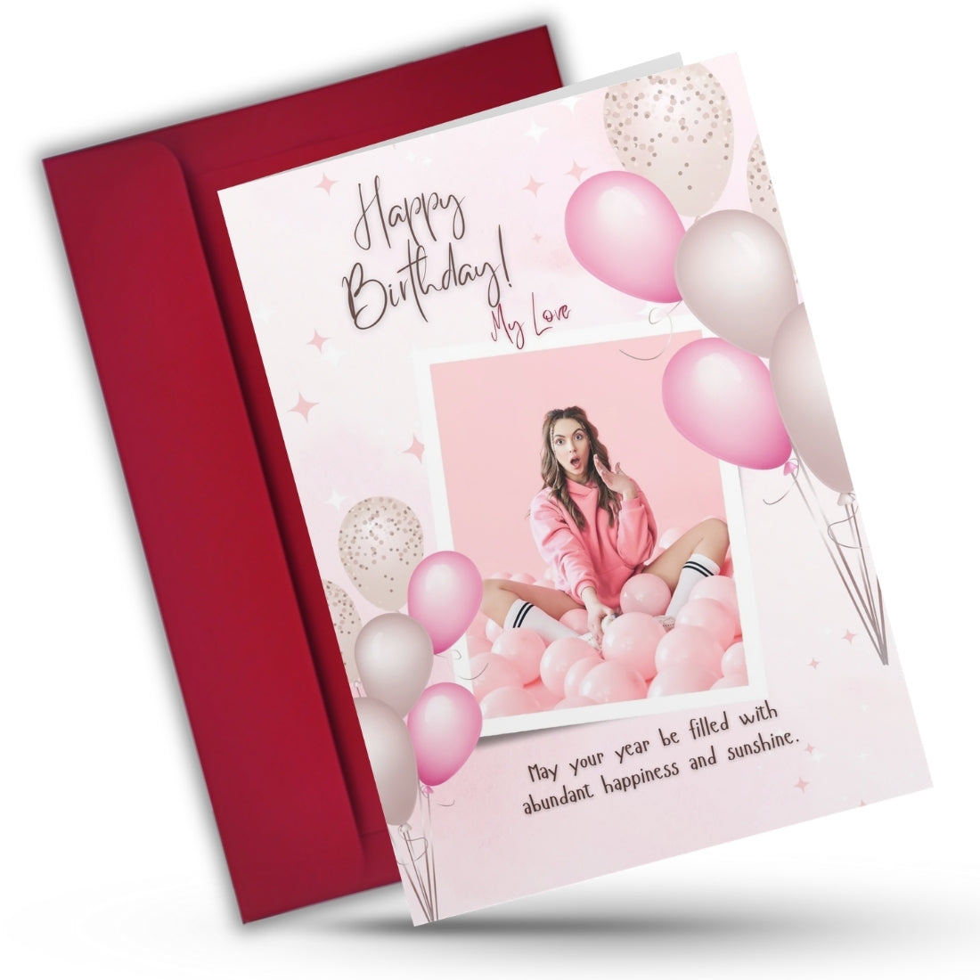 Birthday Greeting Card with Photo for Wife Girlfriend | Preprinted Inside Message