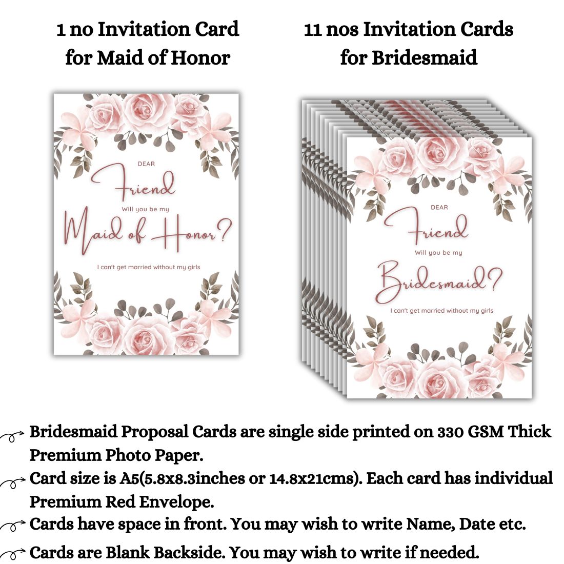 Bridesmaid Proposal Invitation Cards 5.8x8.3inch | Wedding Invite