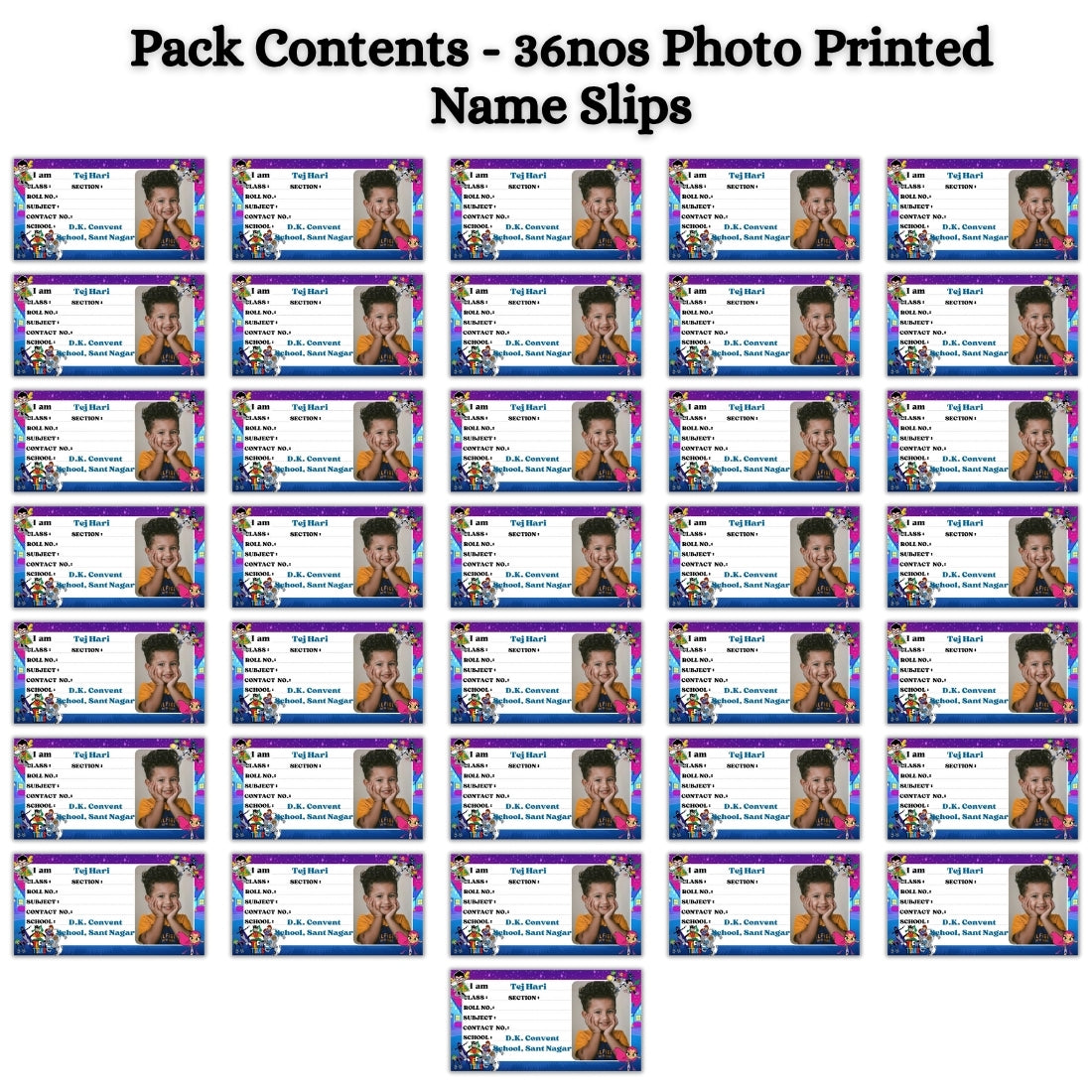 Kids Photo Name Slips Pack of 36