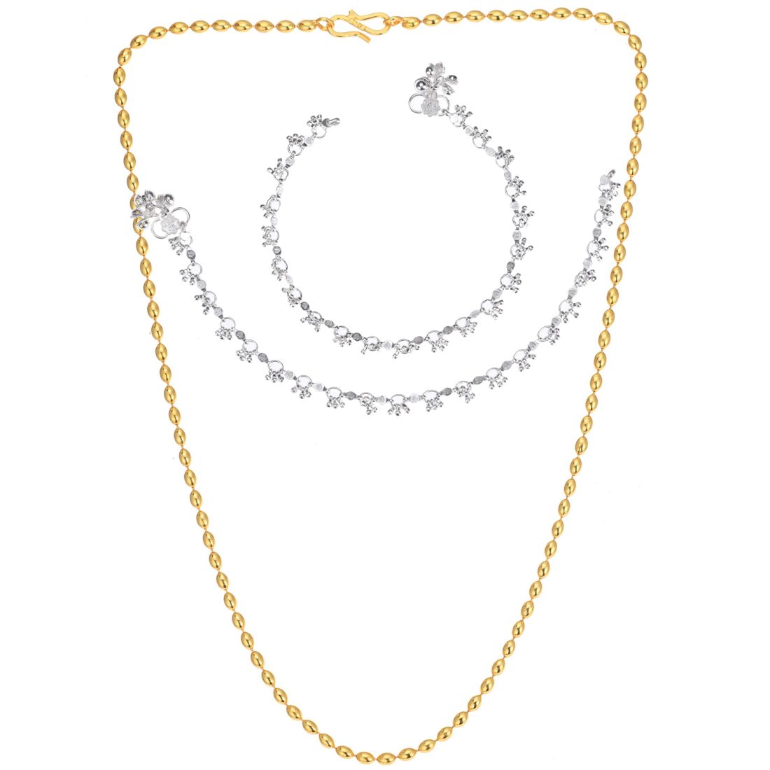 Silver Plated Anklets & 22 inch Gold Plated Chain