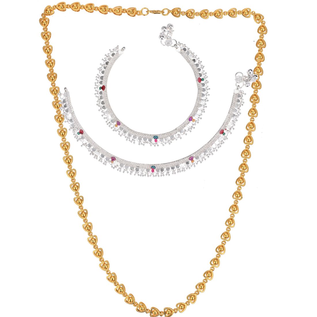 Silver Plated Anklets & 22 inch Gold Plated Chain