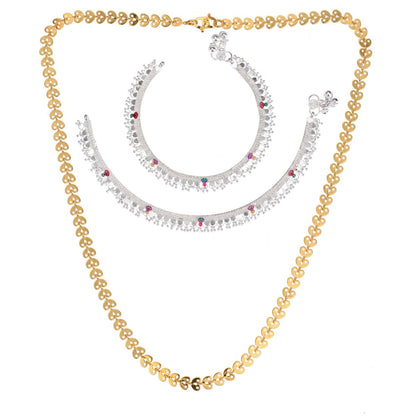 Silver Plated Anklets & 22 inch Gold Plated Chain