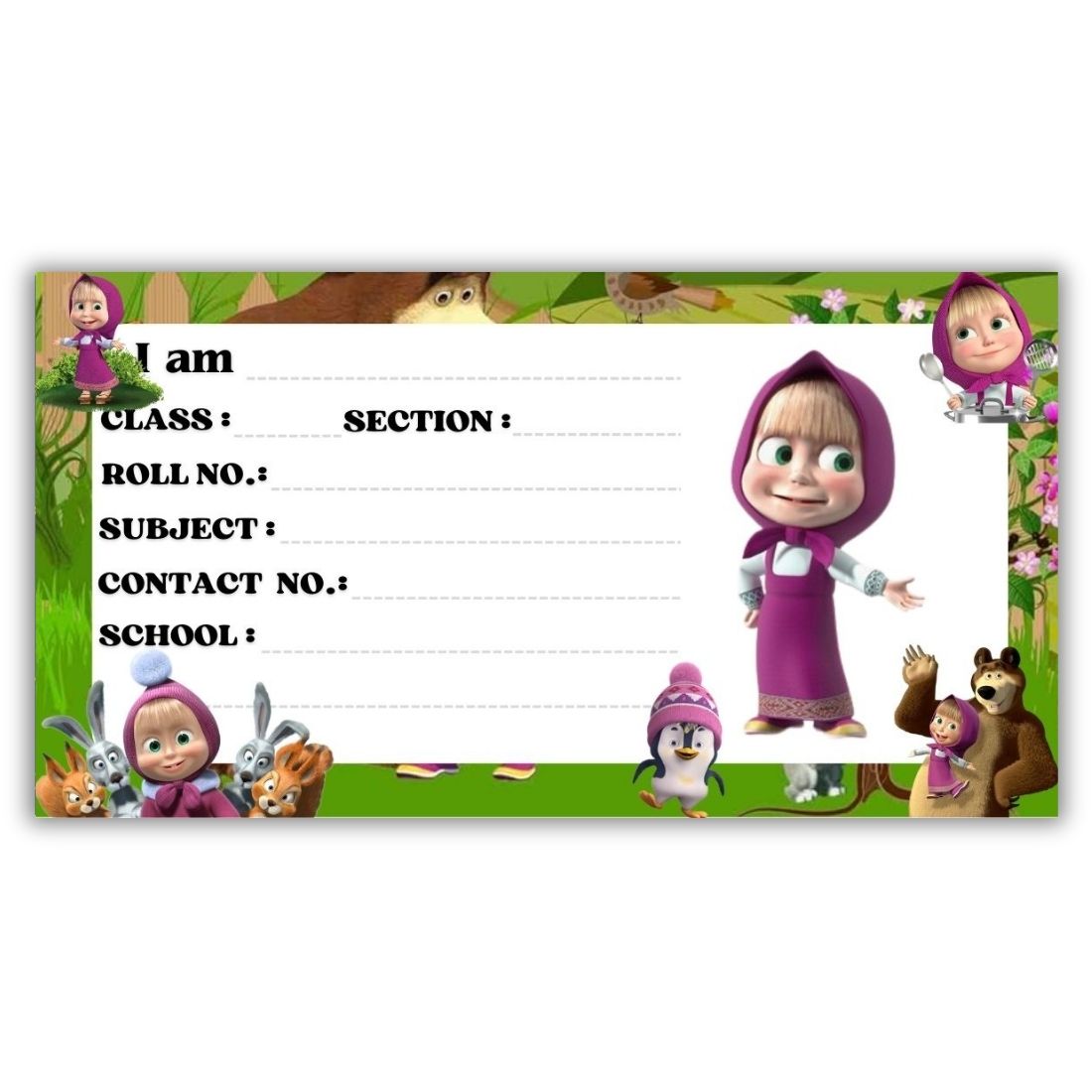 Kids Name Slips Cartoon Printed - Pack of 36 - Self Fill in