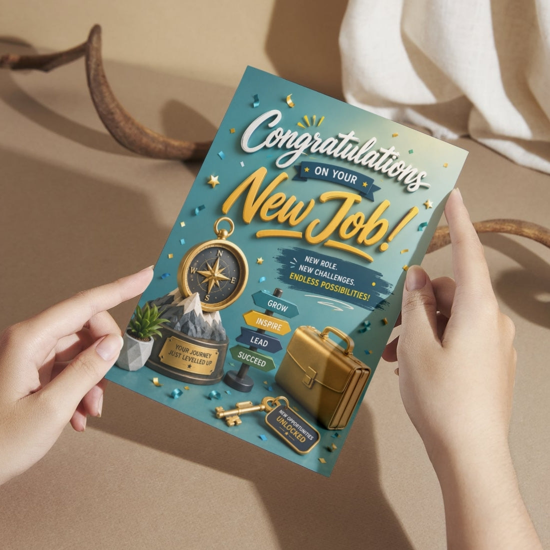 Congratulations on New Job Card — Printed Greeting Card, Multiple Sizes, Thick Photo Paper, Motivational Design