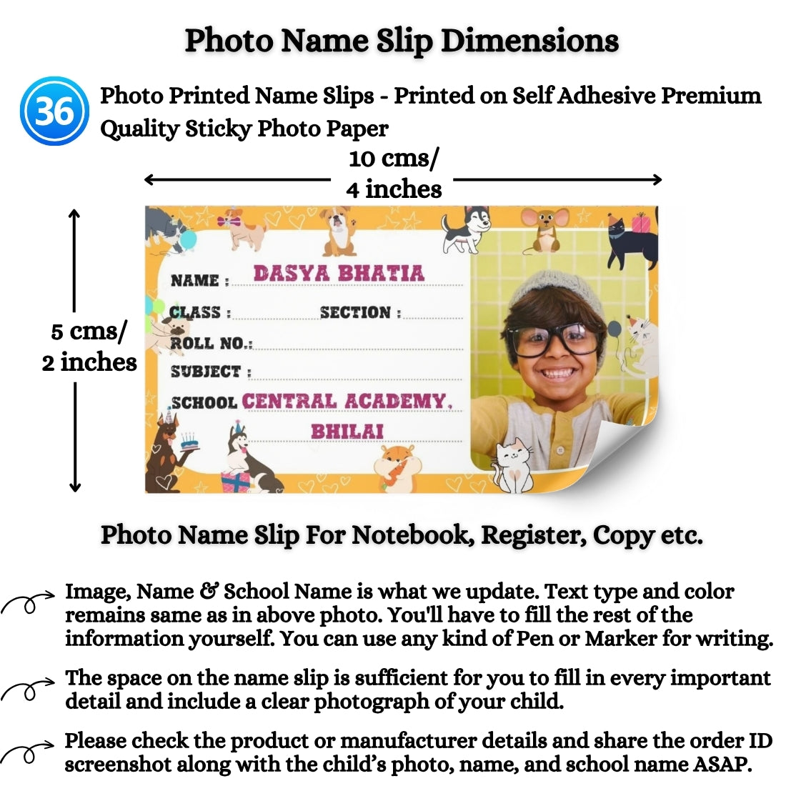 Kids Photo Name Slips Pack of 36