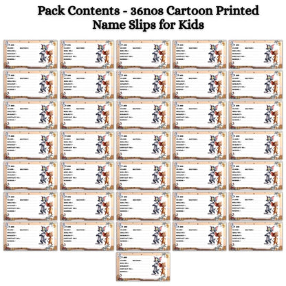 Kids Name Slips Cartoon Printed - Pack of 36 - Self Fill in