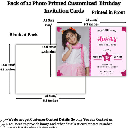 Custom Birthday Invitation Card for Kids with Envelopes | Pack of 12 | One side Printed