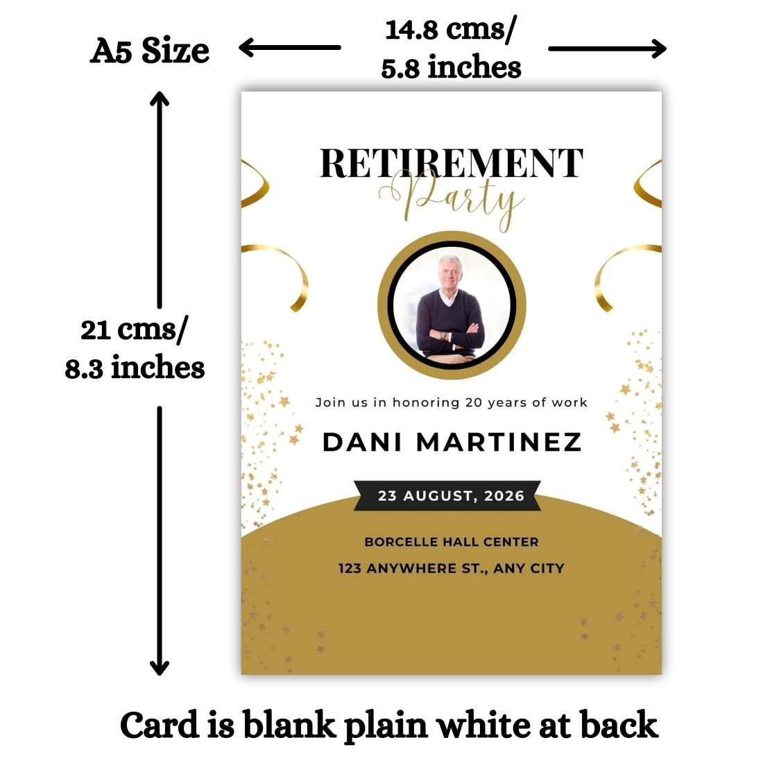 Customised Retirement Farewell Party Invitation Cards with Photo Pack of 12 with Envelopes