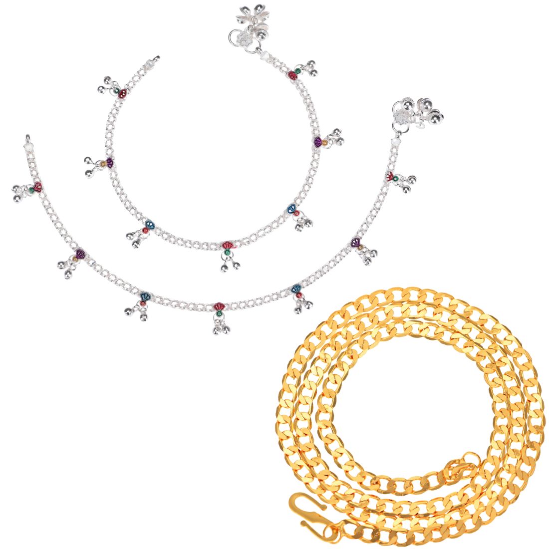 Silver Plated Anklets & 22 inch Gold Plated Chain