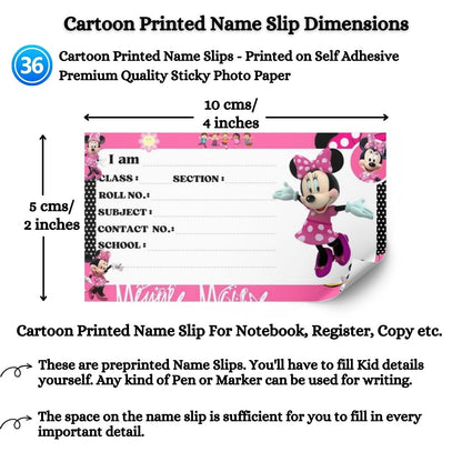 Kids Name Slips Cartoon Printed - Pack of 36 - Self Fill in