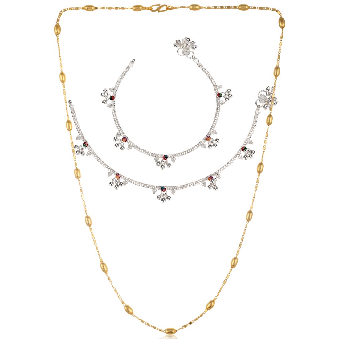 Silver Plated Anklets & 22 inch Gold Plated Chain
