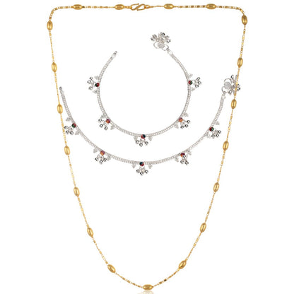 Silver Plated Anklets & 22 inch Gold Plated Chain