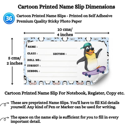 Kids Name Slips Cartoon Printed - Pack of 36 - Self Fill in