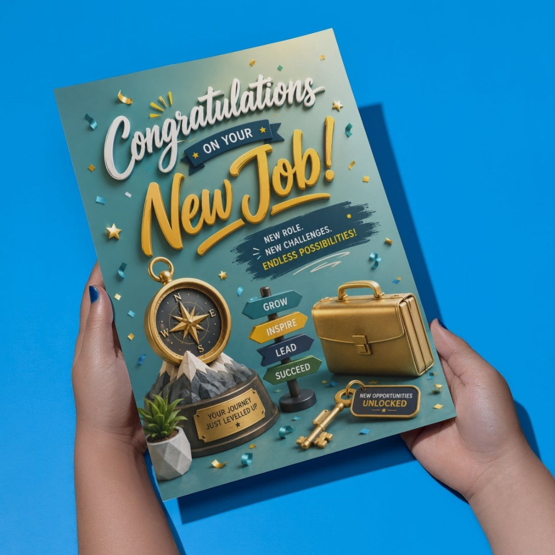 Congratulations on New Job Card — Printed Greeting Card, Multiple Sizes, Thick Photo Paper, Motivational Design