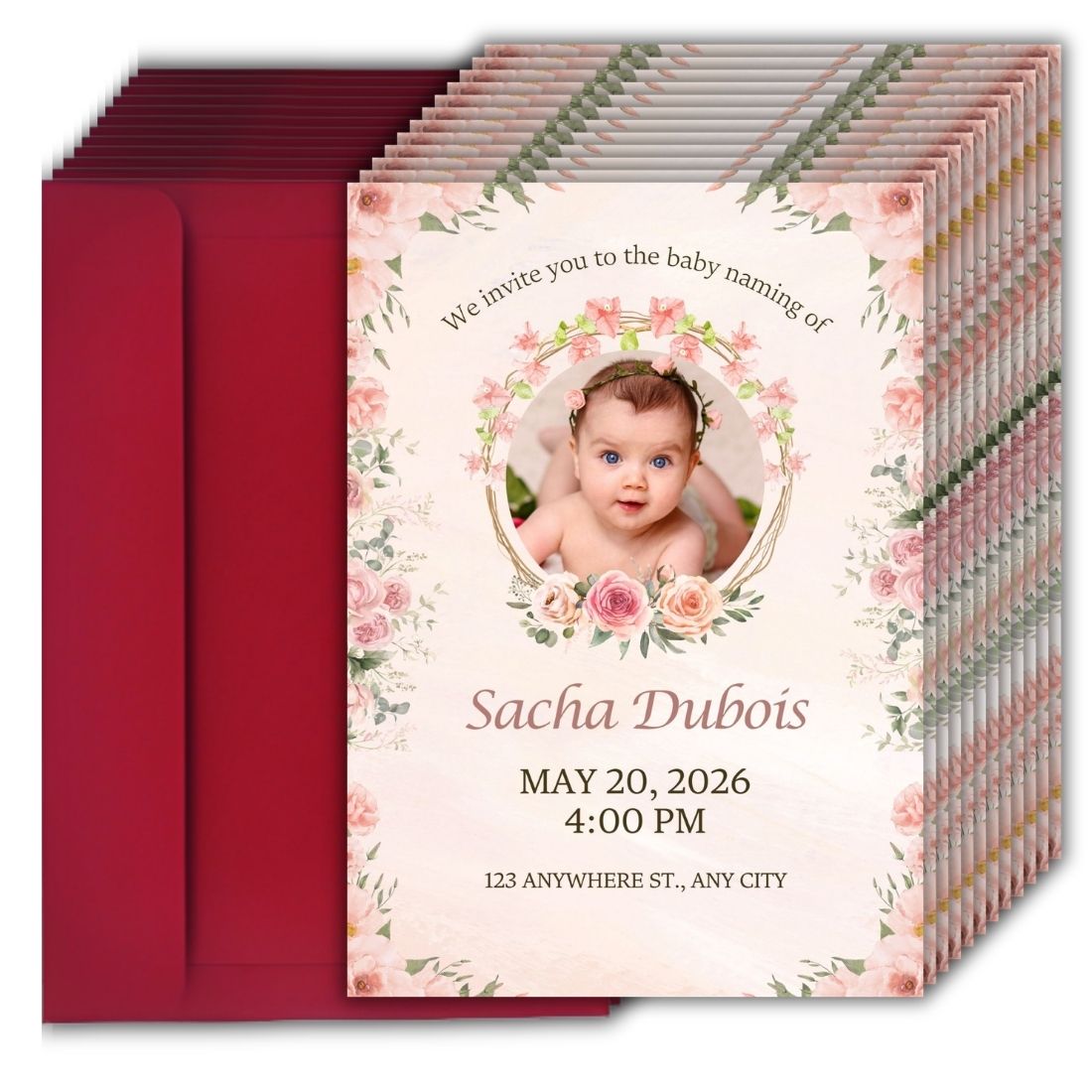 Customised Baby Naming Ceremony Photo Invitation Cards Pack of 12 with Envelopes