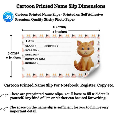 Kids Name Slips Cartoon Printed - Pack of 36 - Self Fill in
