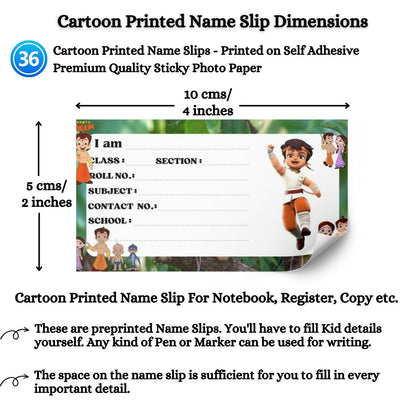 Kids Name Slips Cartoon Printed - Pack of 36 - Self Fill in