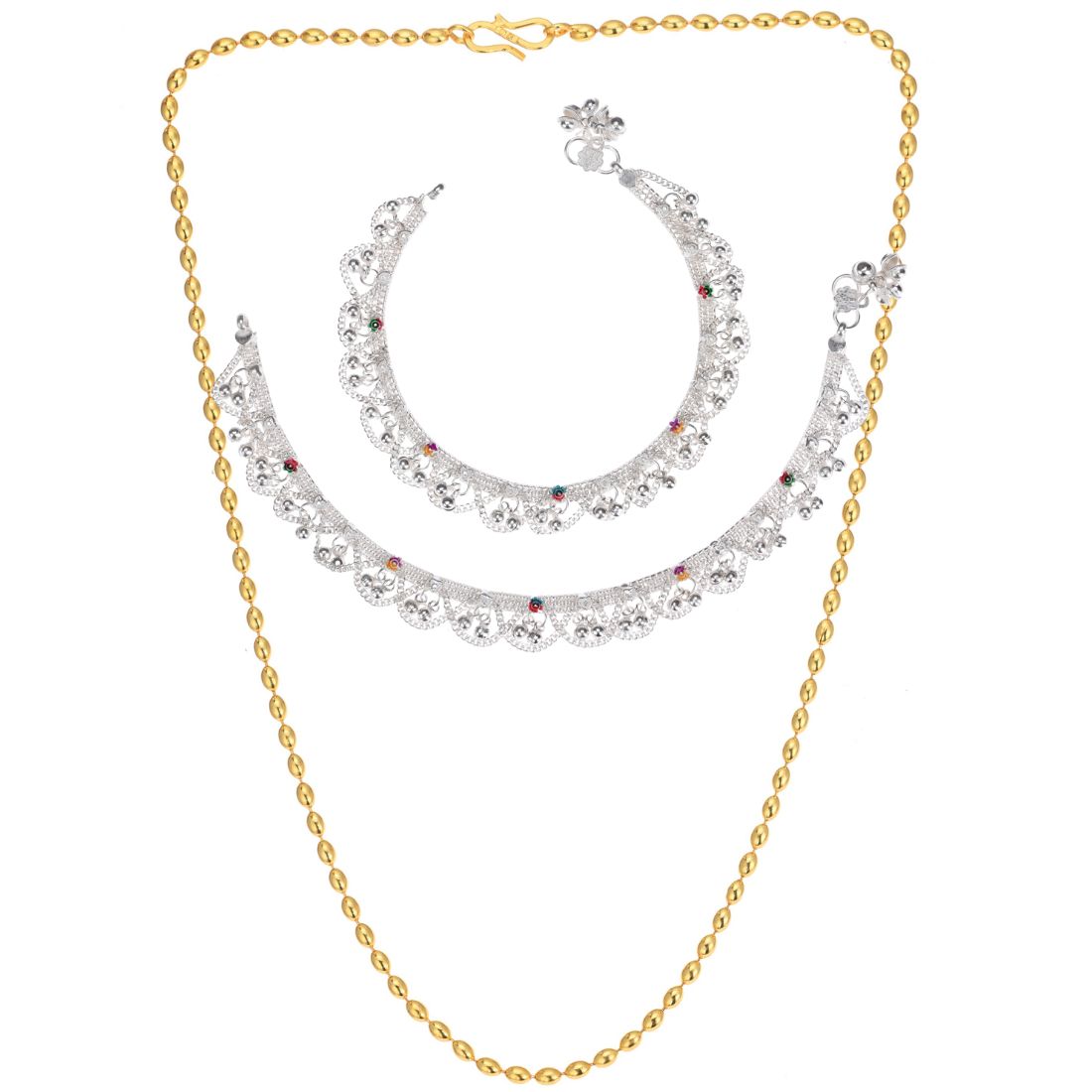 Silver Plated Anklets & 22 inch Gold Plated Chain