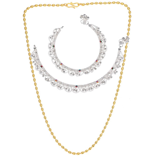 Silver Plated Anklets & 22 inch Gold Plated Chain