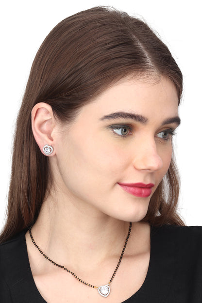 Gold Plated AD Mangalsutra Pendant and Earrings Set with Black Beads Chain