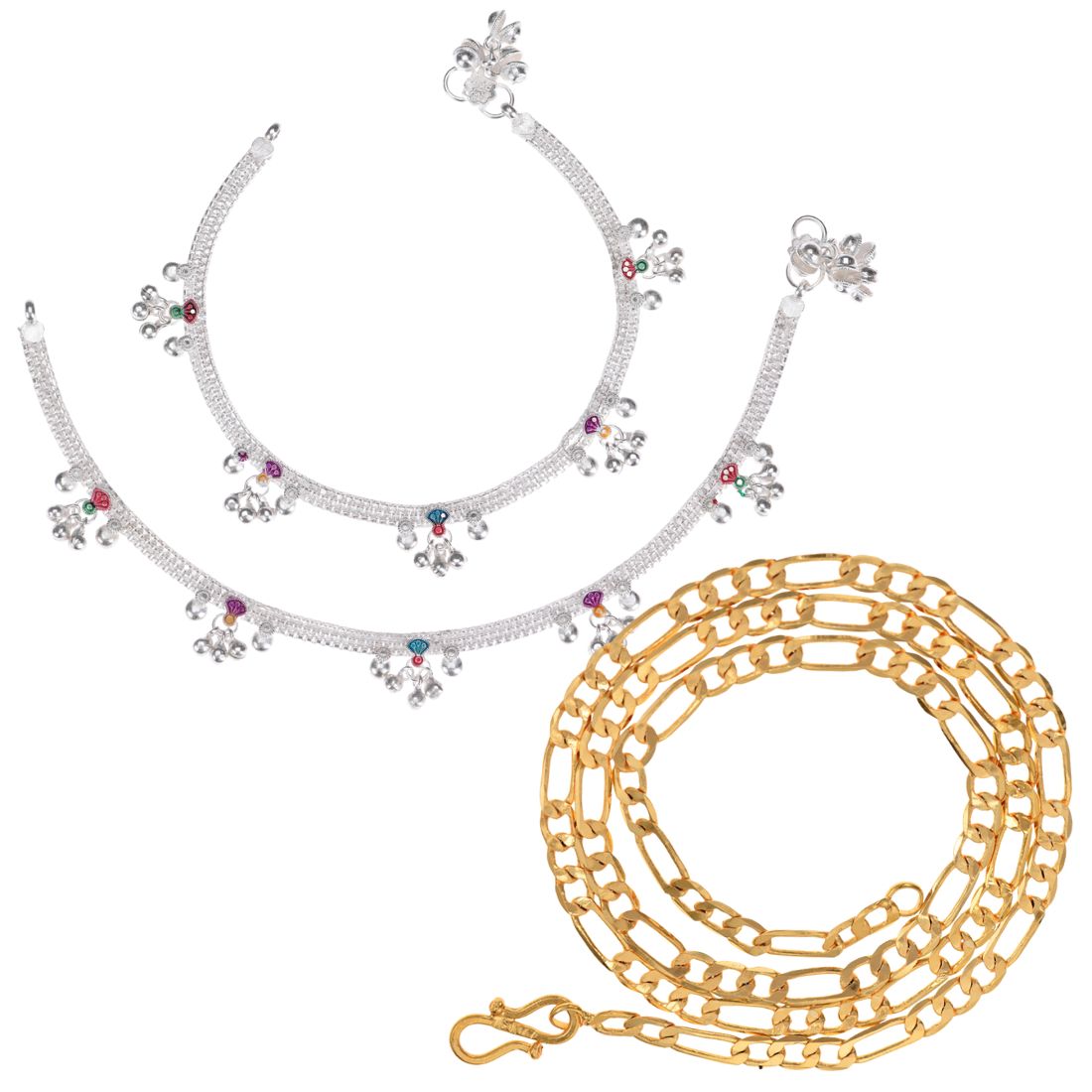Silver Plated Anklets & 22 inch Gold Plated Chain