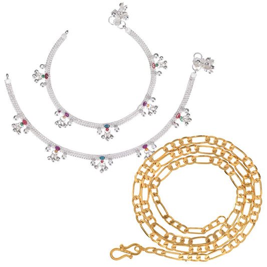 Silver Plated Anklets & 22 inch Gold Plated Chain
