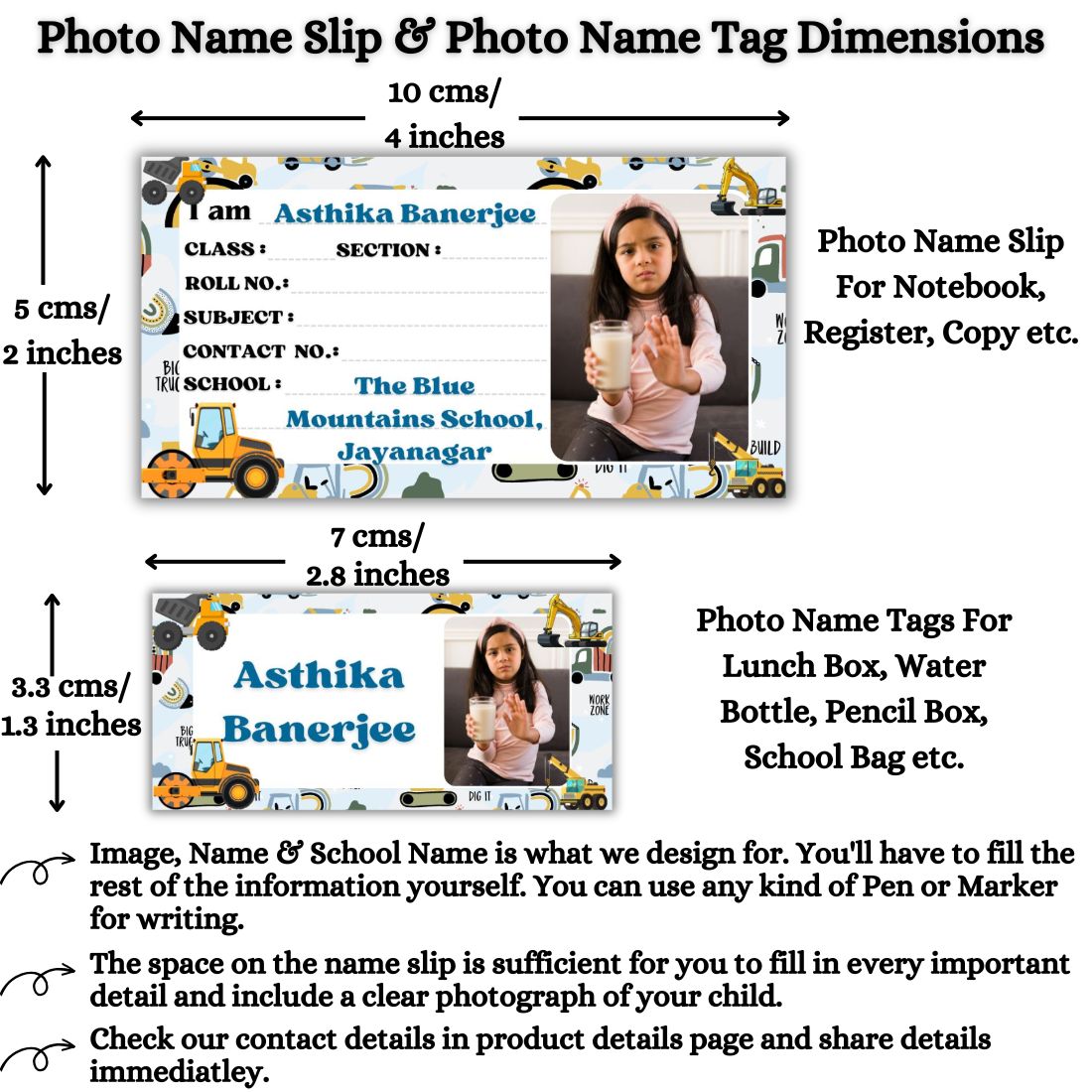 Kids Photo Name Slips & Tags | Pack of 63 | 36 Name Slips & 27 Tags