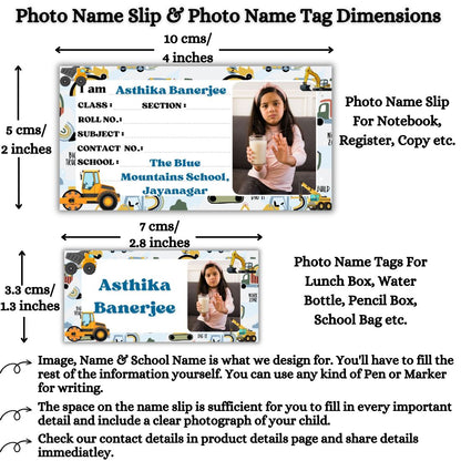 Kids Photo Name Slips & Tags | Pack of 63 | 36 Name Slips & 27 Tags