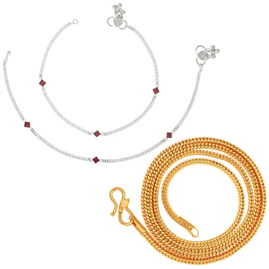 Silver Plated Anklets & 22 inch Gold Plated Chain