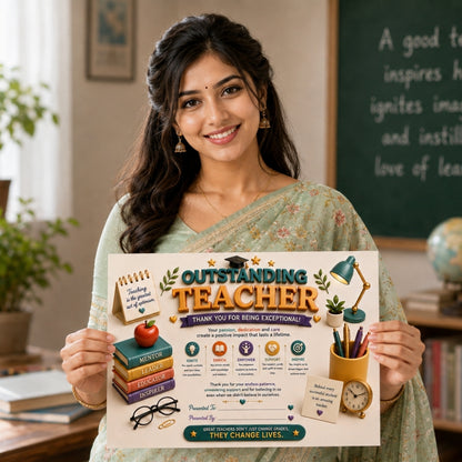 Best Teacher Certificate – A4 Teacher Appreciation Award Certificate for Teachers | Premium Printed Thank You Gift