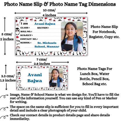 Kids Photo Name Slips & Tags | Pack of 63 | 36 Name Slips & 27 Tags