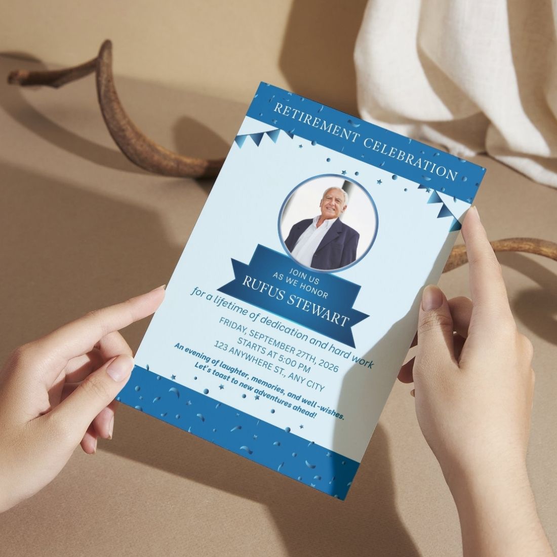 Customised Retirement Farewell Party Invitation Cards with Photo Pack of 12 with Envelopes