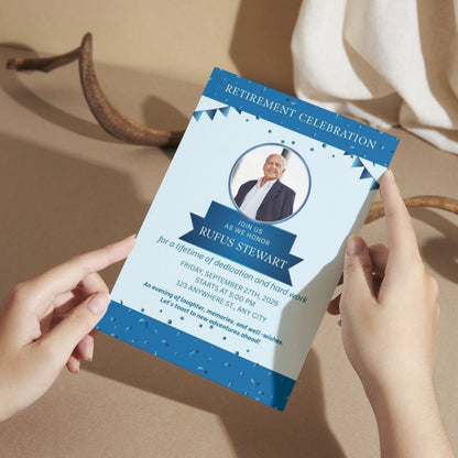 Customised Retirement Farewell Party Invitation Cards with Photo Pack of 12 with Envelopes