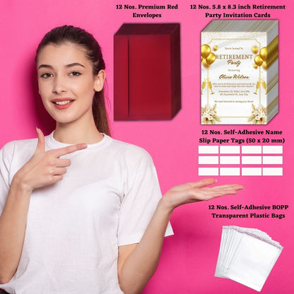 Customised Retirement Farewell Party Invitation Cards Pack of 12 with Envelopes