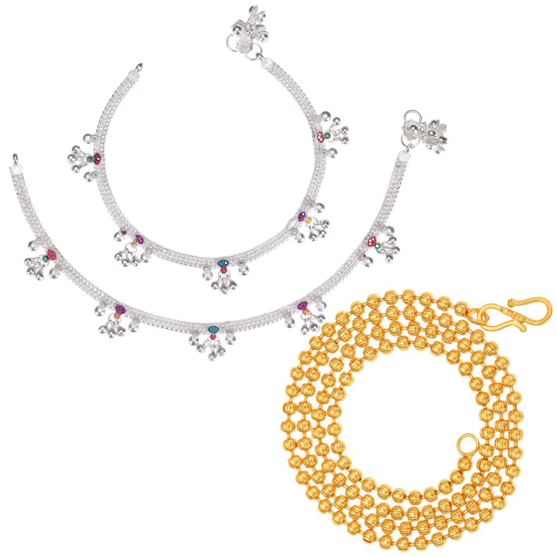 Silver Plated Anklets & 22 inch Gold Plated Chain
