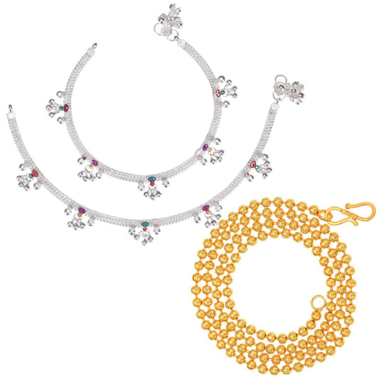 Silver Plated Anklets & 22 inch Gold Plated Chain