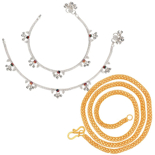 Silver Plated Anklets & 22 inch Gold Plated Chain