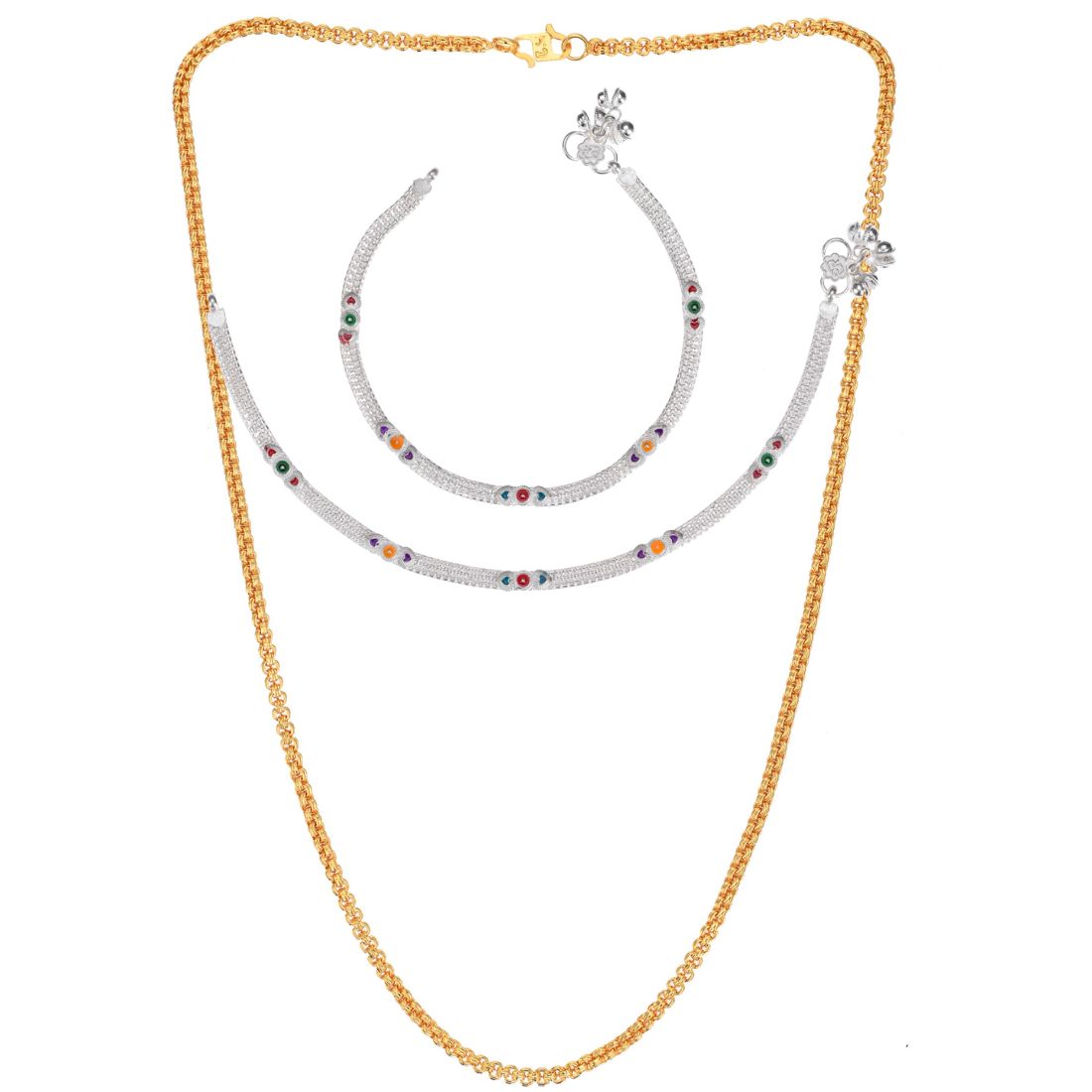 Silver Plated Anklets & 22 inch Gold Plated Chain