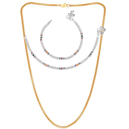 Silver Plated Anklets & 22 inch Gold Plated Chain