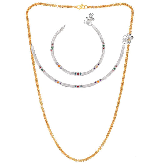 Silver Plated Anklets & 22 inch Gold Plated Chain