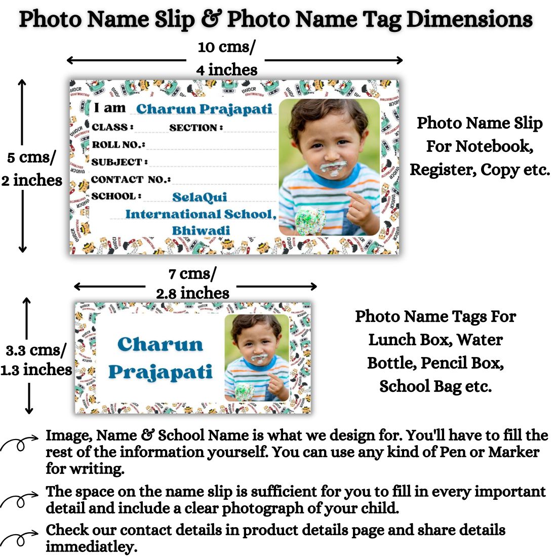Kids Photo Name Slips & Tags | Pack of 63 | 36 Name Slips & 27 Tags