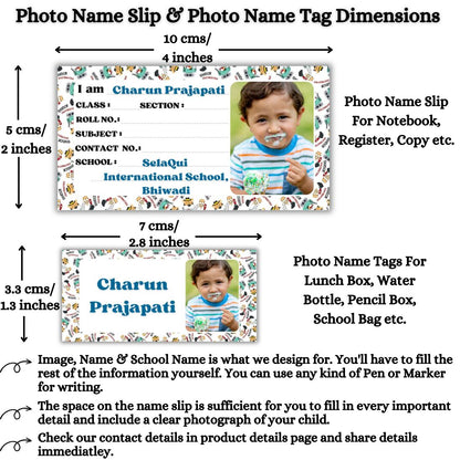 Kids Photo Name Slips & Tags | Pack of 63 | 36 Name Slips & 27 Tags