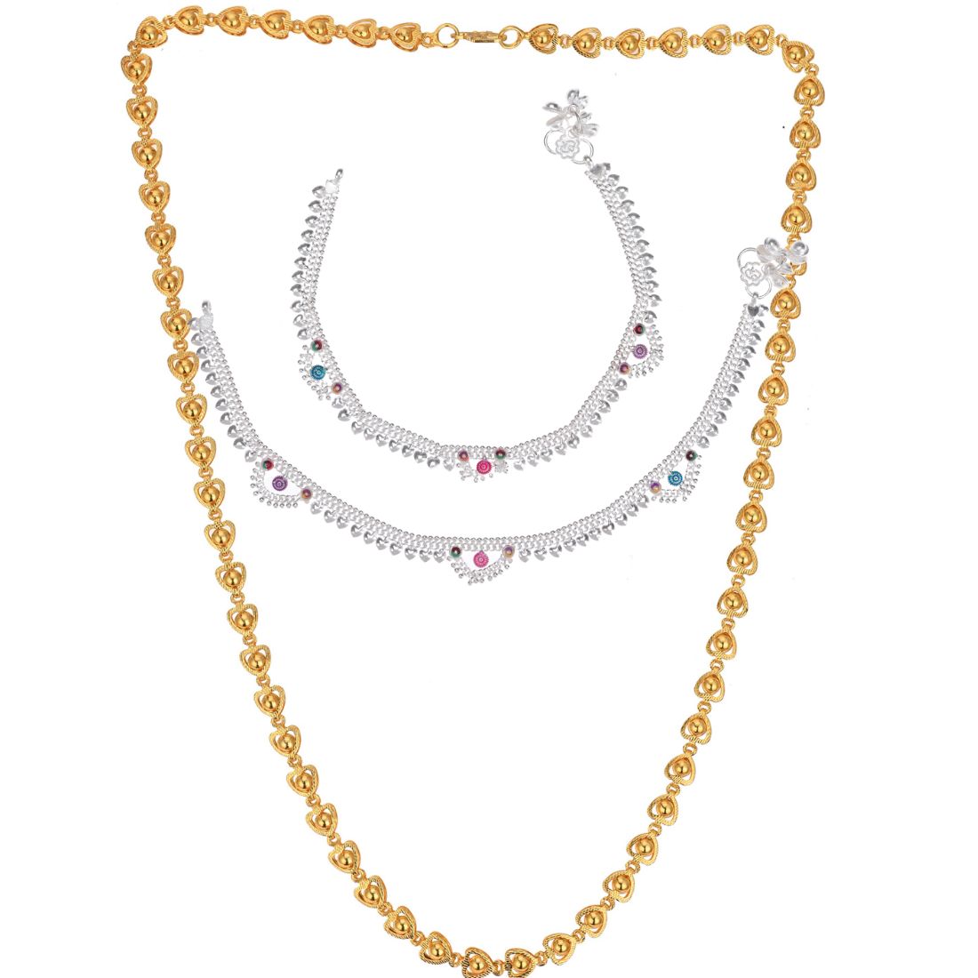 Silver Plated Anklets & 22 inch Gold Plated Chain