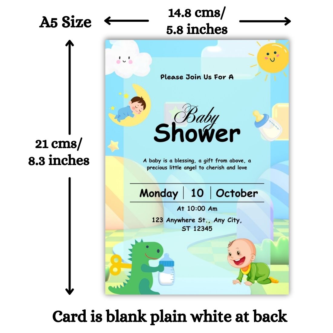 Customised Baby Shower Ceremony Invitation Cards Pack of 12 with Envelopes
