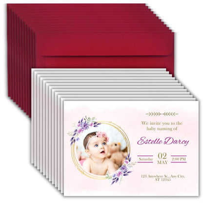 Customised Baby Naming Ceremony Photo Invitation Cards Pack of 12 with Envelopes