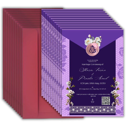 Custom Wedding Invitation Cards with Envelopes | Pack of 12 | One side Printed