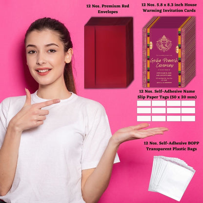Customized Housewarming Invitation Cards, Pack of 12 Personalized 5.8x8.3 Inch with Premium Red Envelopes