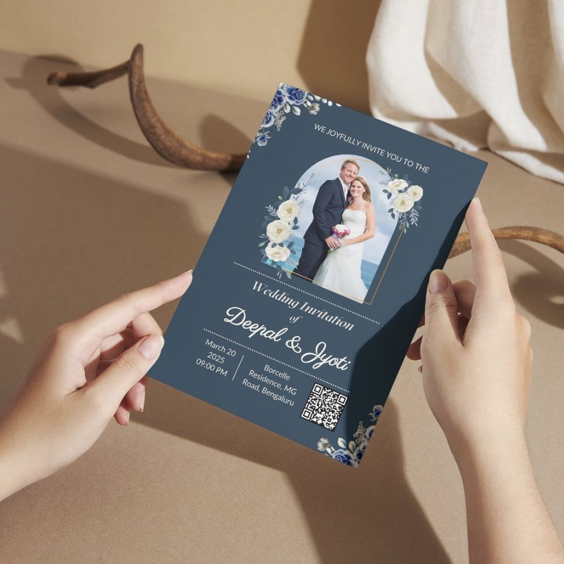 Custom Wedding Invitation Card with Couple Photo | Pack of 12 | One side Printed | Envelopes Included