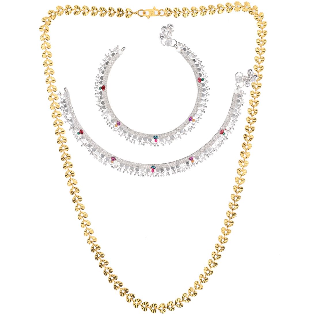 Silver Plated Anklets & 22 inch Gold Plated Chain