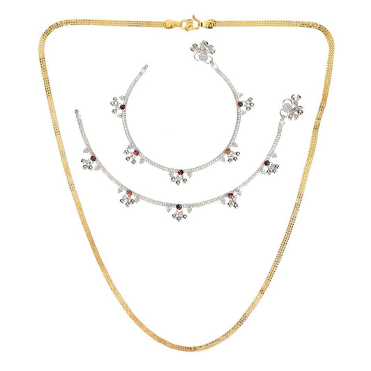 Silver Plated Anklets & 22 inch Gold Plated Chain